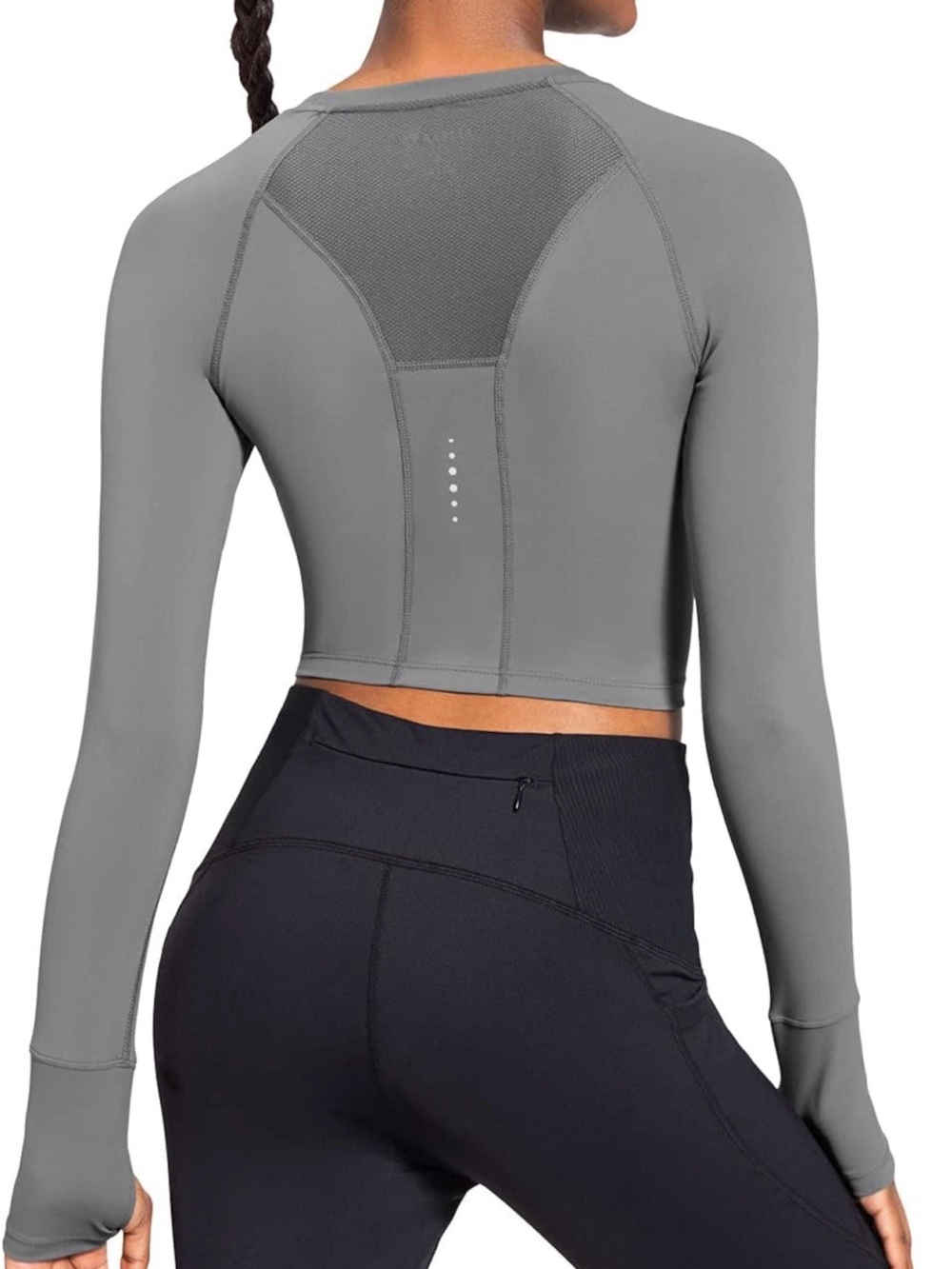 BALEAF | Women’s Gray Long Sleeve Cropped Athletic Top - Picture 6 of 6